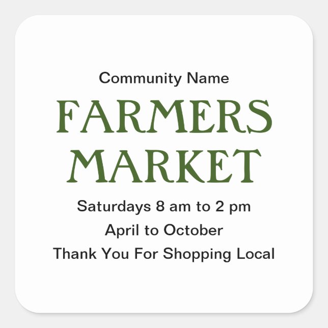 Farmers Market Green Black and White Thank You Square Sticker (Front)