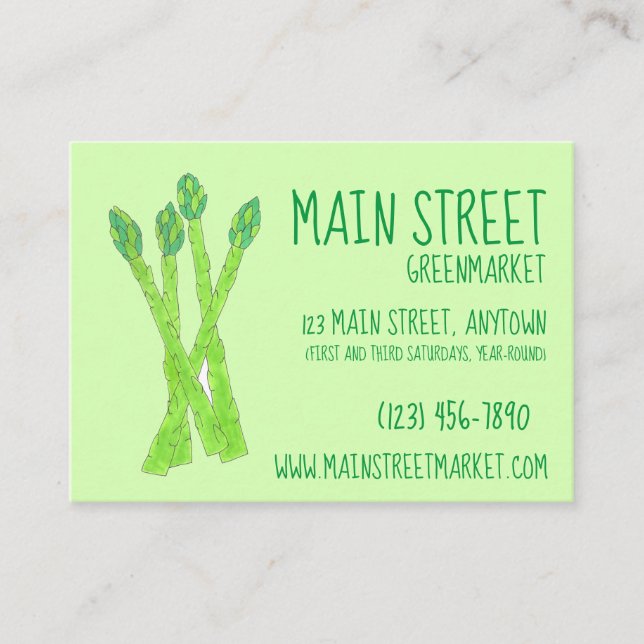 Farmer's Market Green Grocery Asparagus Spears Business Card (Front)