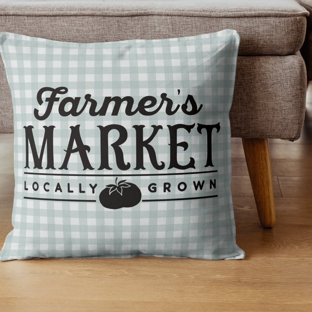Farmers Market Grey Gingham Cushion (Creator Uploaded)