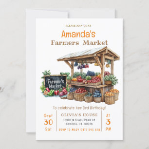 Farmers Market Grown Veggies Fruits Birthday  Invitation