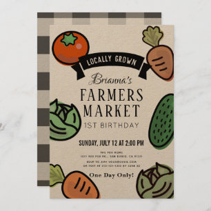 Farmers Market Kraft Paper 1st Birthday Invitation