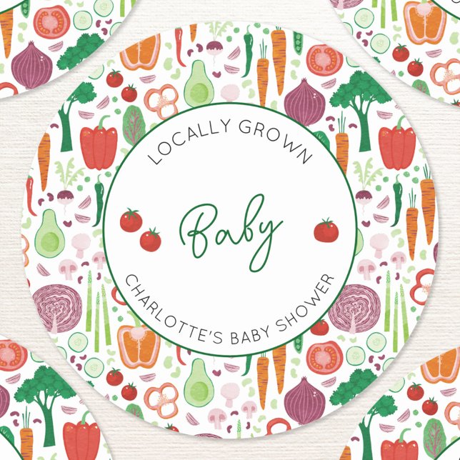 Farmers Market Locally Grown Baby Shower Classic Round Sticker (Farmers market locally grown baby personalized baby shower sticker)