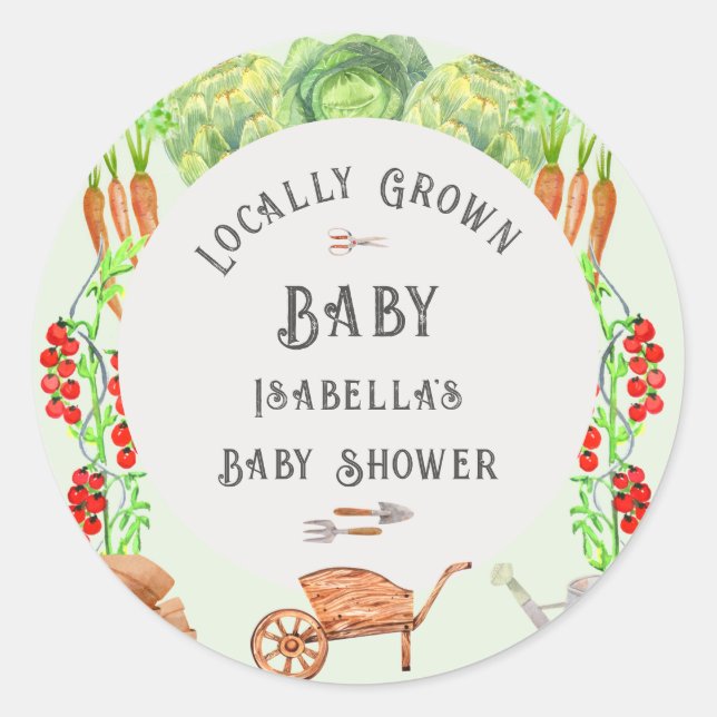 Farmers Market Locally Grown Baby Shower  Classic Round Sticker (Front)