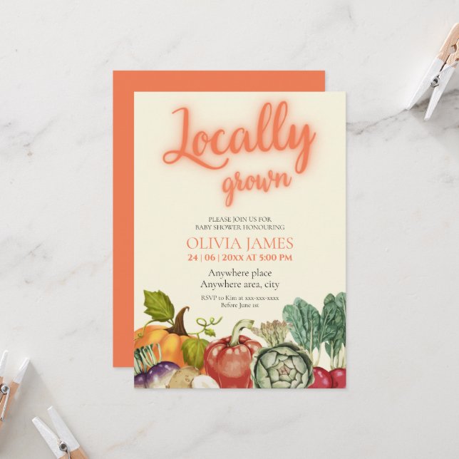 Farmers market locally grown baby shower invitation (Front/Back In Situ)