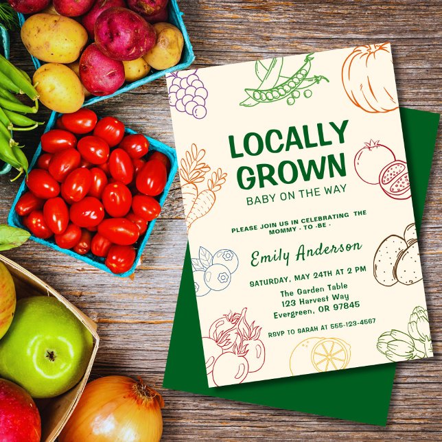 Farmers market Locally grown baby shower Invitation (Fresh and fun Locally Grown invite — perfect for farm-themed baby showers or birthdays.)
