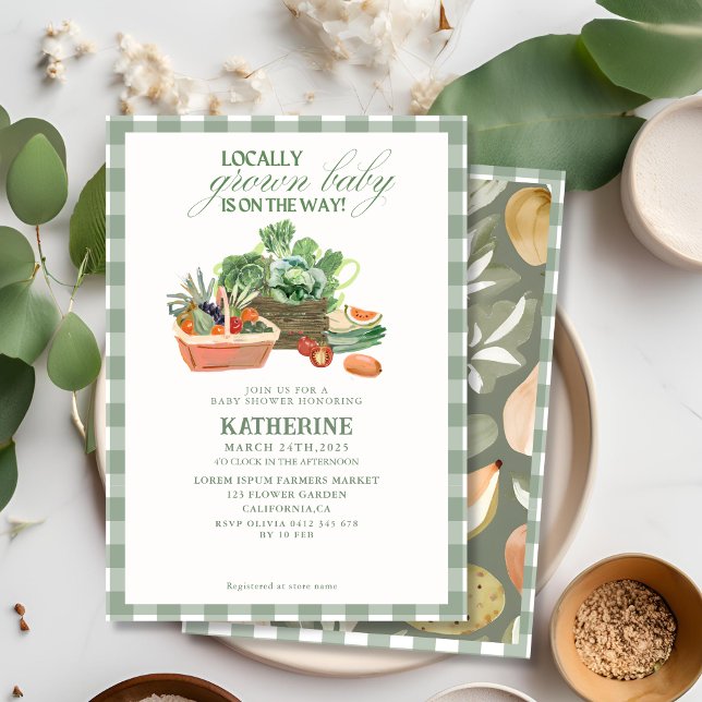 Farmers market locally grown green baby shower invitation (Creator Uploaded)