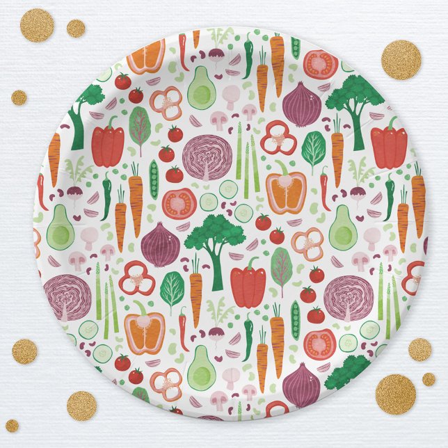 Farmers Market Locally Grown Vegetable Paper Plate (Vegetable pattern Farmers Market Locally Grown party paper plates)