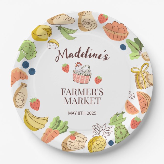Farmer's Market Party Farm Fresh Produce Paper Plate (Front)