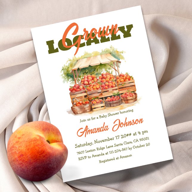 Farmer's Market Peach Locally Grown Baby Shower Invitation (Creator Uploaded)