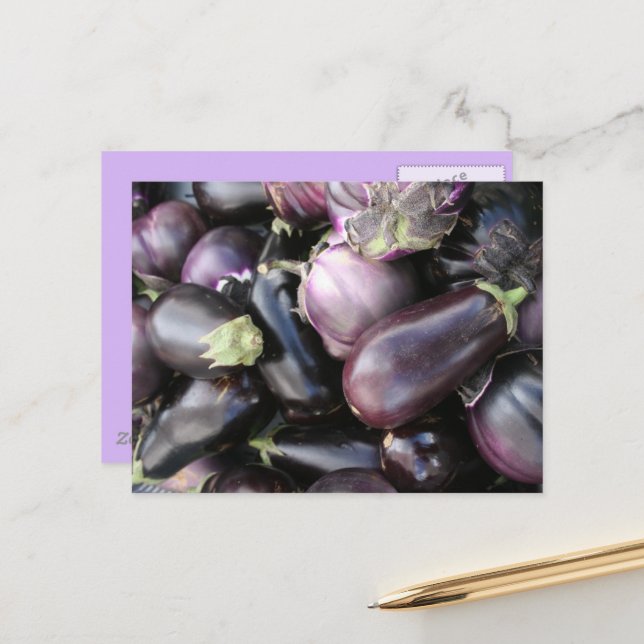 Farmers Market Selection of Purple Eggplants Postcard (Front/Back In Situ)
