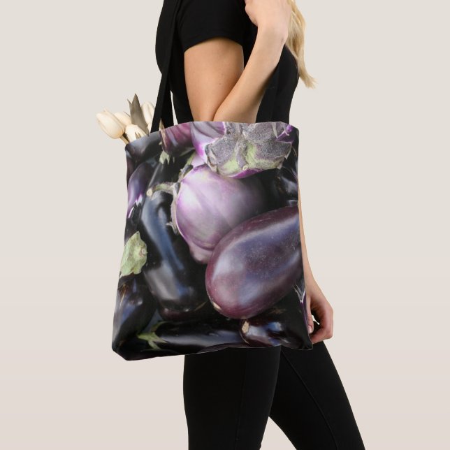 Farmers Market Selection of Purple Eggplants Tote Bag (Close Up)