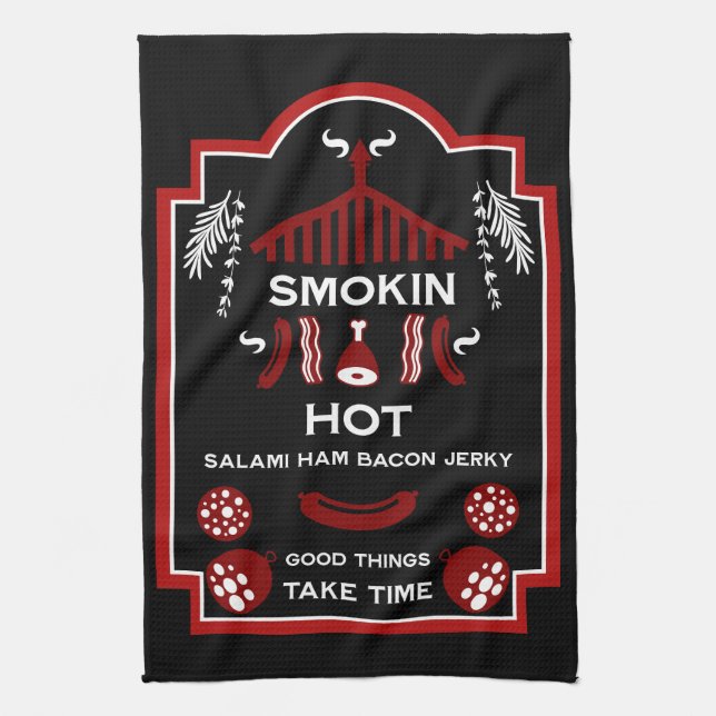 Farmers Market Smokehouse Meat Tea Towel (Vertical)