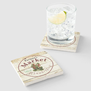 Farmer's market strawberries sign  stone coaster