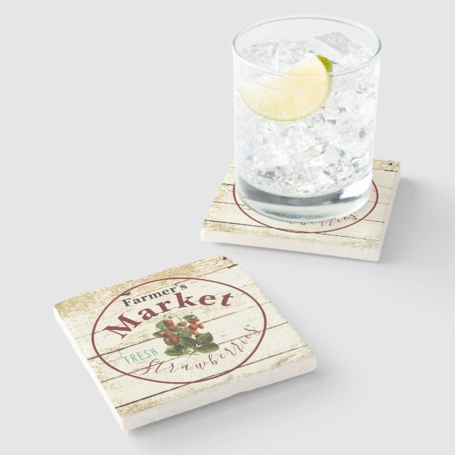 Farmer's market strawberries sign  stone coaster (Side)
