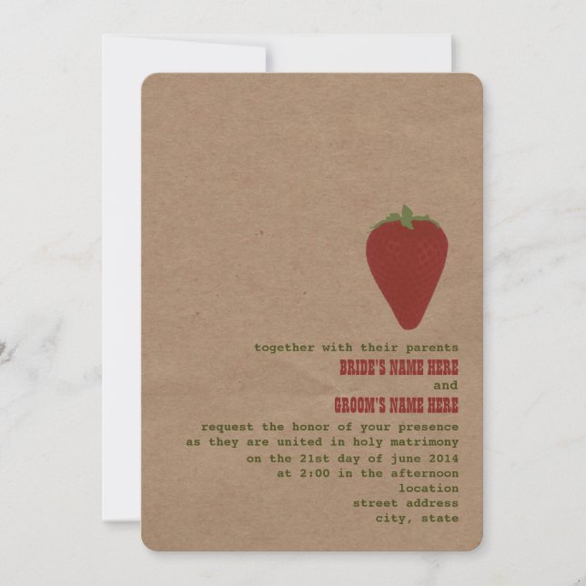 Farmer's Market Theme Wedding Invite | Strawberry (Front)