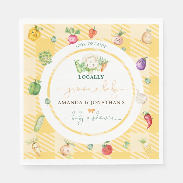 Farmers Market Vegetables Baby Shower Yellow Napkin (Front)