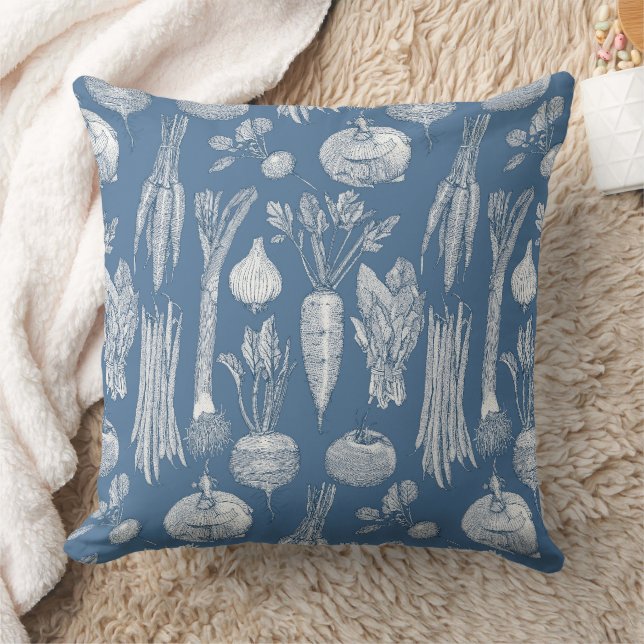 farmer's market vegetables cobalt denim cushion (Blanket)