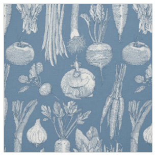 farmer's market vegetables cobalt denim fabric