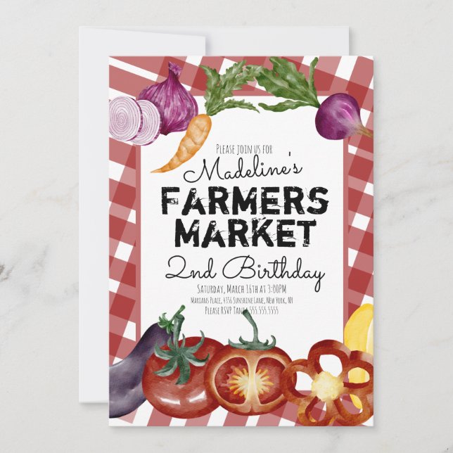 Farmers Market Vegetables Fruits Farm Birthday  Invitation (Front)