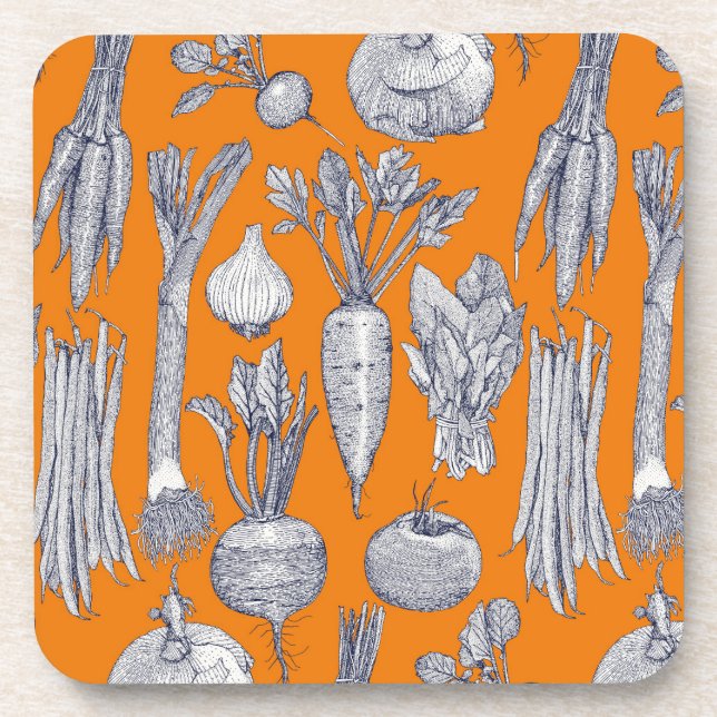 farmer's market vegetables navy blue satsuma coaster (Front)