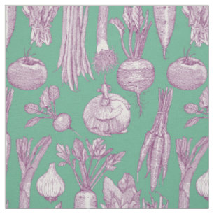 farmer's market vegetables purple peppermint fabric