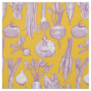 farmer's market vegetables purple yellow fabric