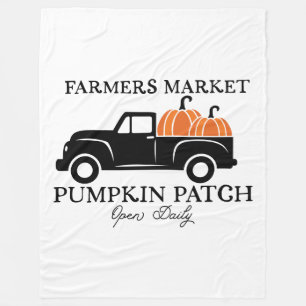 Farmers Market Vintage Truck with Pumpkins Fleece Blanket