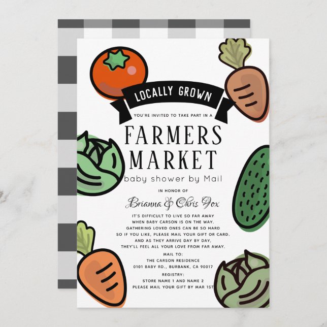 Farmers Market White Baby Shower by Mail Invitation (Front/Back)