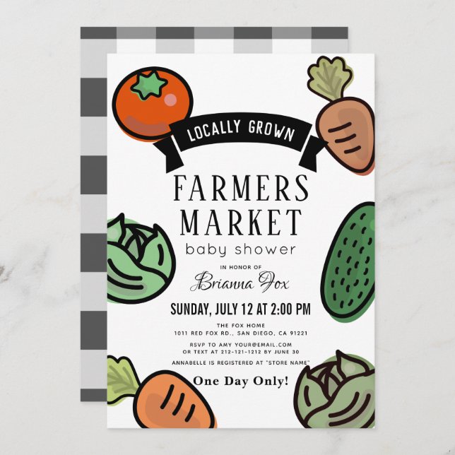 Farmers Market White Baby Shower Invitation (Front/Back)