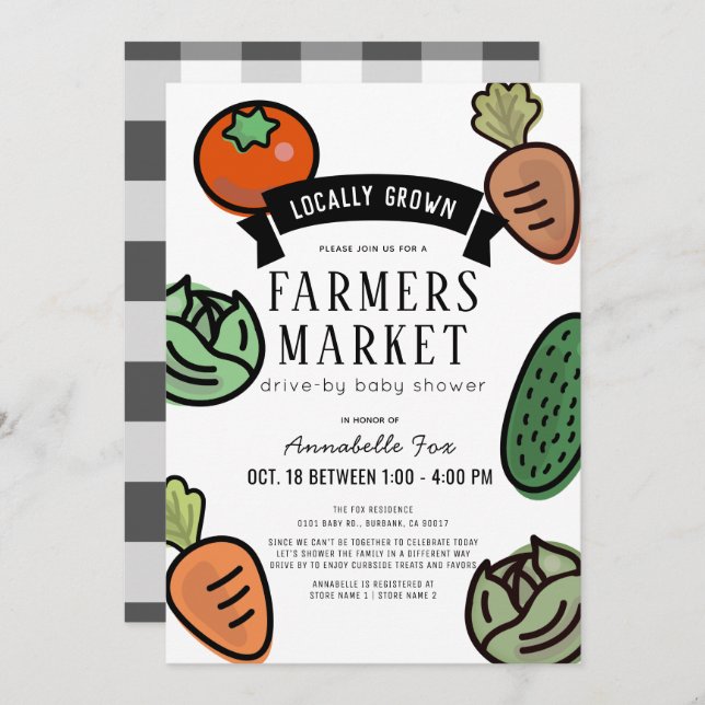 Farmers Market White Drive-by Baby Shower Invitation (Front/Back)