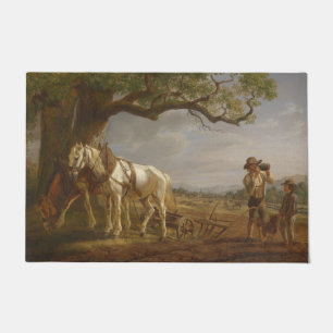 Farmers Resting in a Field With Horses and Plough Doormat