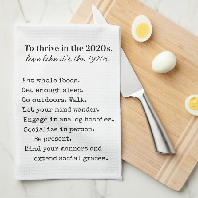 Farmhouse 1920s live simply tea towel (Quarter Fold)