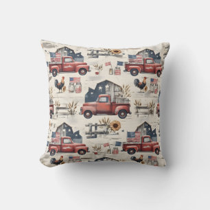Farmhouse Americana Patriotic 4th of July Pattern Cushion