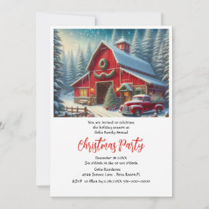 Farmhouse and Red Truck Christmas Party  Invitation