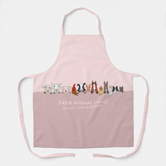 Farmhouse Animal Woodland Pink Sheep Cow Donkey Apron (Front)