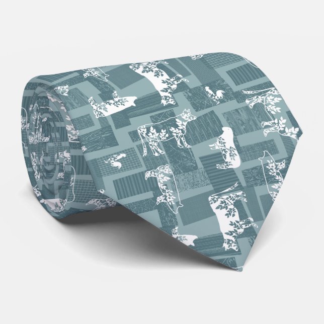 Farmhouse Animals Modern Pattern - Blue Tie (Rolled)