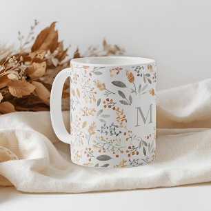 Farmhouse Autumn Leaves Monogram Coffee Mug
