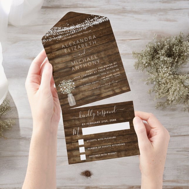 Farmhouse Baby's Breath Rustic Wedding All In One Invitation (Creator Uploaded)