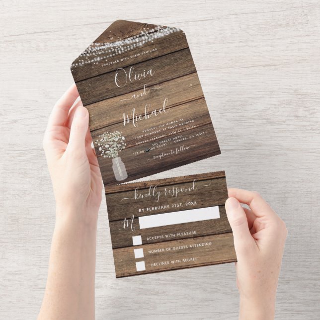 Farmhouse Baby's Breath Rustic Wedding RSVP All In One Invitation (Tearaway)