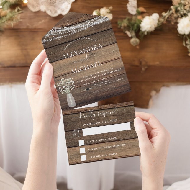 Farmhouse Baby's Breath Rustic Wedding RSVP All In One Invitation (Creator Uploaded)