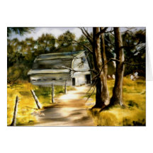Farmhouse Barn in Wooded Landscape Oil Painting