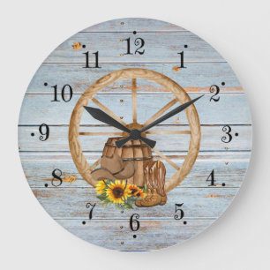 Farmhouse Barrel Wagon Wheel Faux Wood Wall Clock