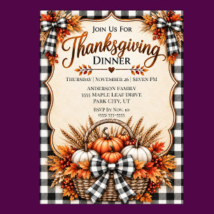Farmhouse Basket Of Pumpkins Thanksgiving Dinner Invitation