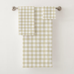 Farmhouse Beige and White Gingham Plaid Bath Towel Set