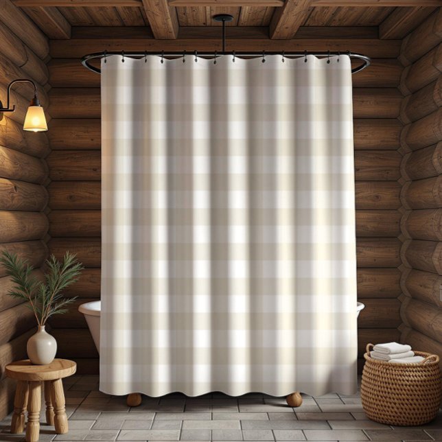Farmhouse Beige Buffalo Check Plaid Rustic Shower Curtain (Creator Uploaded)