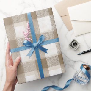 Farmhouse Beige White Buffalo Soft Plaid Pattern Wrapping Paper