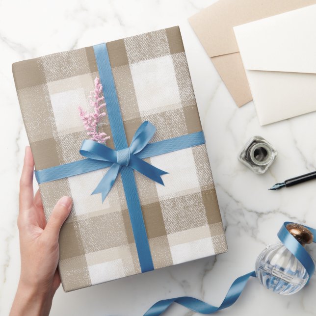 Farmhouse Beige White Buffalo Soft Plaid Pattern Wrapping Paper (Gifting)