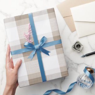 Farmhouse Beige White Buffalo Soft Plaid Pattern Wrapping Paper