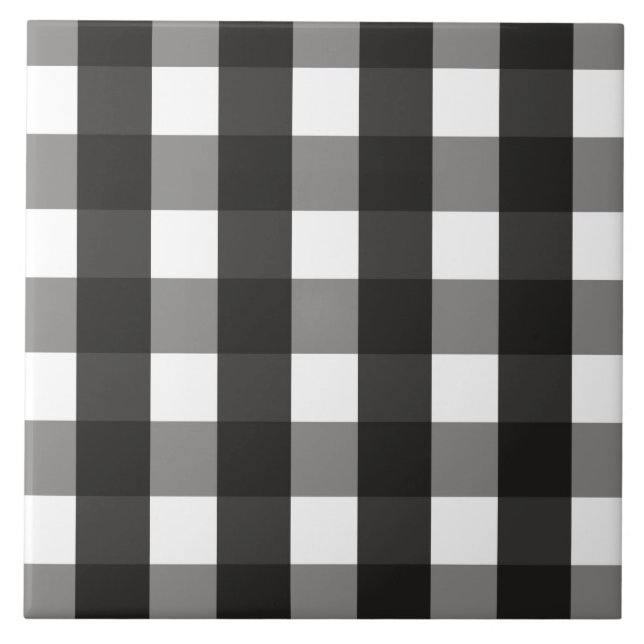 FARMHOUSE BLACK AND WHITE GINGHAM CHECK CERAMIC TILE (Front)