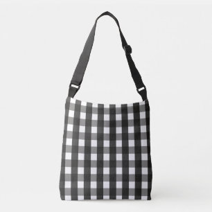 FARMHOUSE BLACK AND WHITE GINGHAM CHECK CROSSBODY BAG